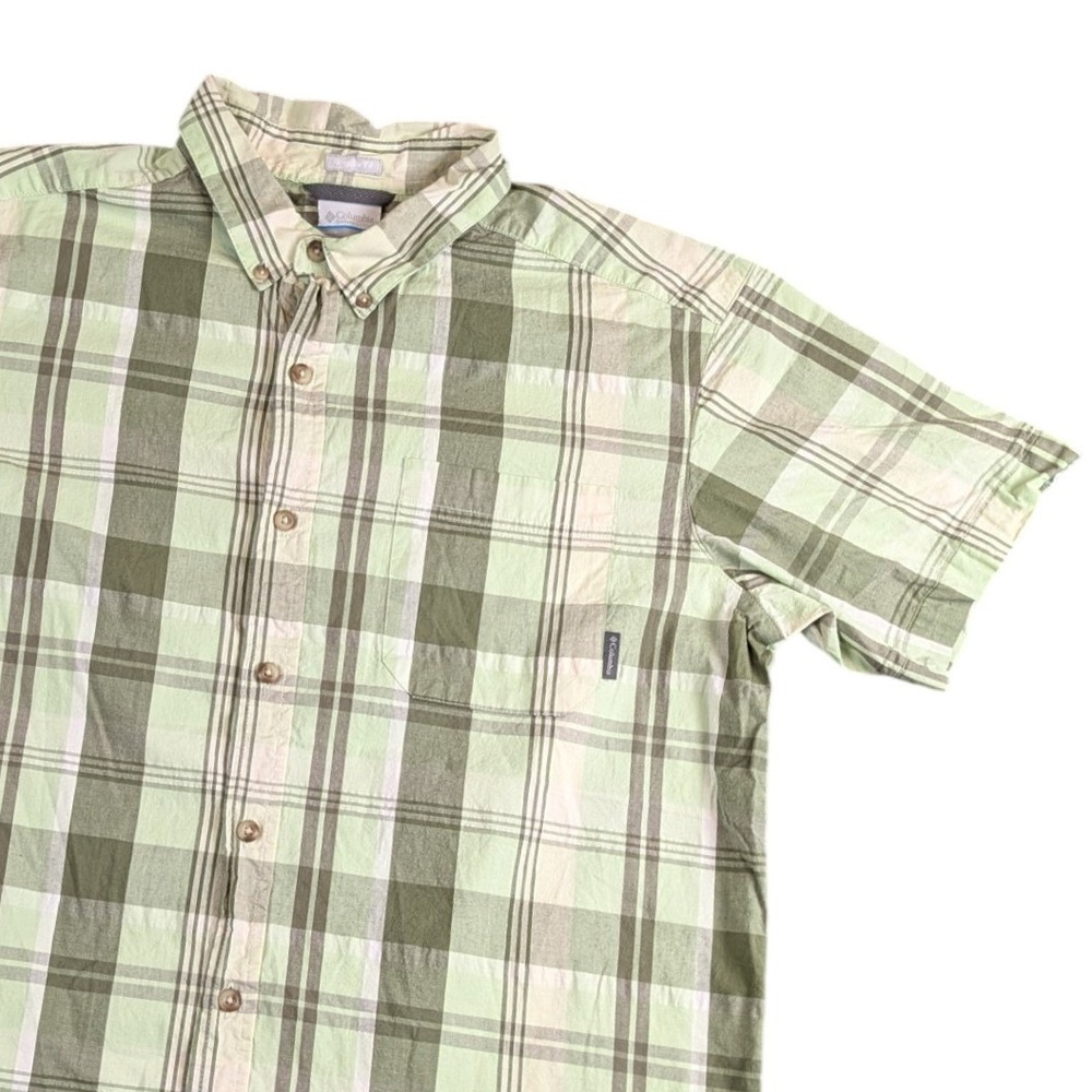 Columbia Mens Green Plaid Short Sleeve Button Down Shirt‎ Regular Fit Large